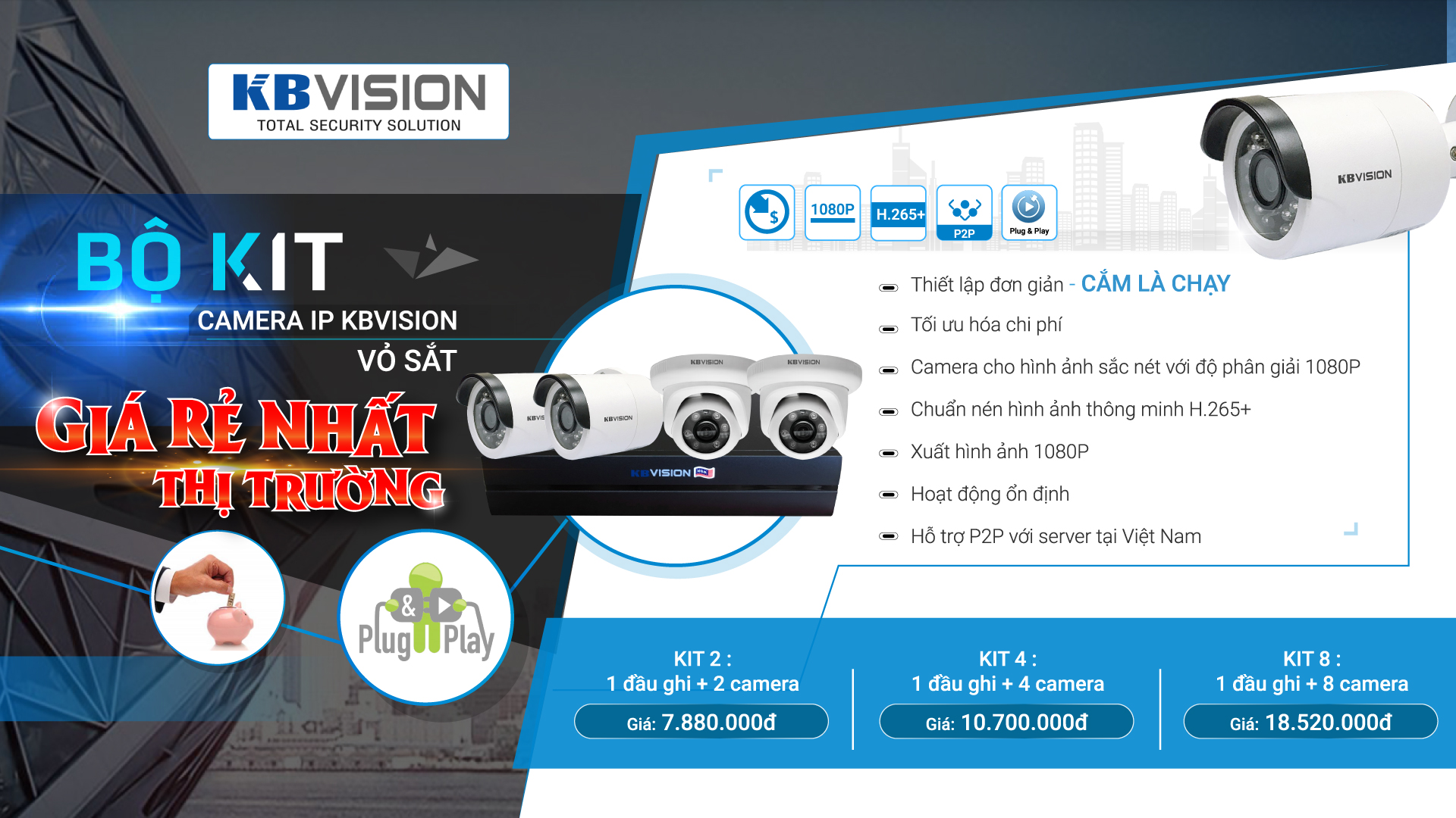 Trọn bộ camera KBVISION Kit 2 , kit 4, kit 8
